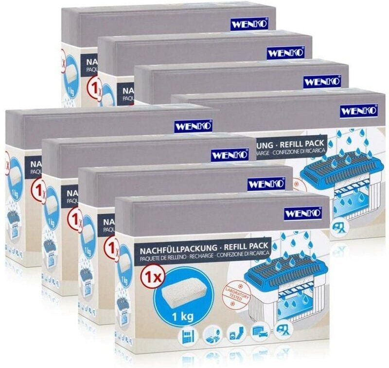 Wenko - Feuchtigkeitskiller Nachfüllpack Luftentfeuchter-Nachfüller, Weiß, 8x1 Kg