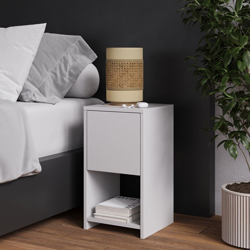 Nachttisch Evo, Weiß, 30 x 55 cm mit Schublade, Vicco