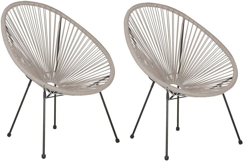 Gartenstuhl 2er Set Hellgrau Polyrattan Spaghetti-Optik Modern Mexikanischer Stil Outdoor Balkon Terrasse Garten Möbel