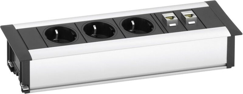 Evoline - 159610001000 Steckdosenleiste 3fach Aluminium, Schwarz Schutzkontakt 1 St.