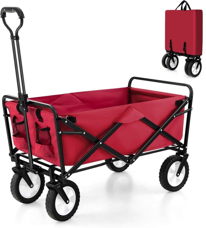 Costway - Bollerwagen faltbar, Handwagen mit verstellbarem Griff und Getränkehaltern, Gartenwagen bis 68 kg belastbar, T...