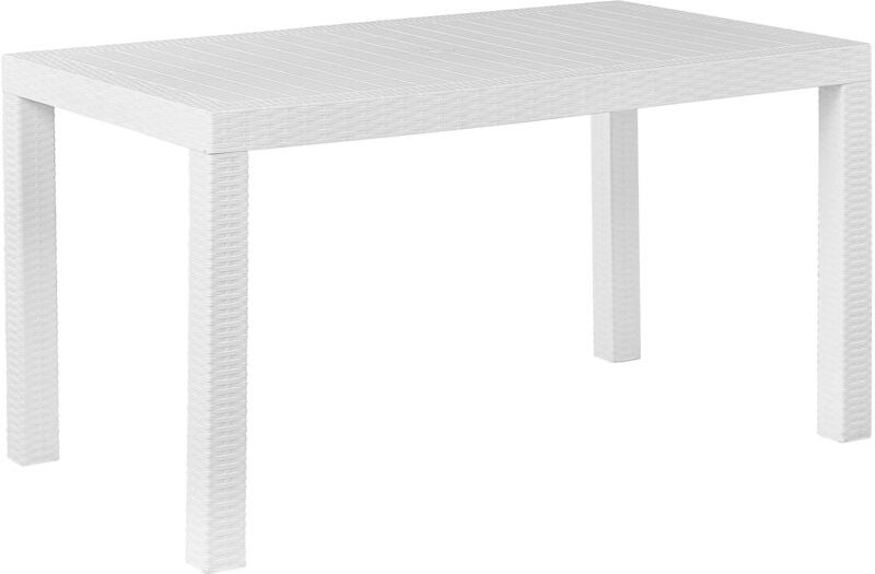 Gartentisch Weiß 140 x 80 cm aus Kunststoff Rattanoptik für 6 Personen quadratisch Balkon / Terrasse / Gartenzubehör Out...