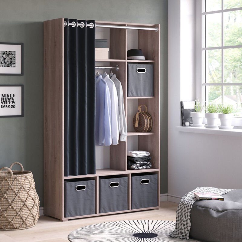 Kleiderschrank Luigi, Sonoma, 105.8 x 178.1 cm mit Vorhang-Kleiderstange Vicco