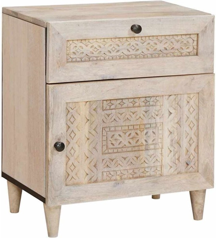 Nachttisch mit Tür Beige 50 x 33 x 60 cm massives Mangoholz vidaXL