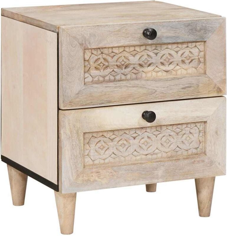 Nachttisch Beige 40 x 33 x 46 cm massives Mangoholz vidaXL