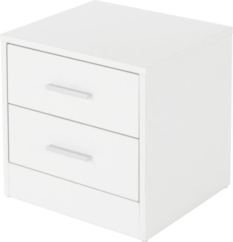 ML-Design Nachttisch mit 2 Schubladen, Weiß, aus Holz, 38 x 37 x 34 cm, Alu Griffe, Nachtschrank Nachtkommode Kommode Na...