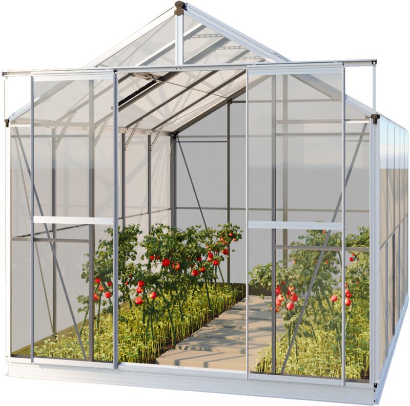GFP Gewächshaus Jade 5 Glasgewächshaus 222x317 cm Aluminium-Rahmen, 4 mm Sicherheitsglas mit Fundamentrahmen und autom. ...