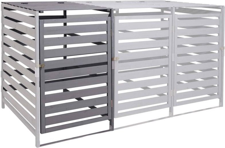 XL 1er-/2er-Mülltonnenverkleidung Erweiterung HHG-714, Mülltonnenbox, 114x67x97cm Massiv-Holz hellgrau