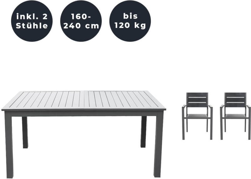 Thumbnail - Garten-Sitzgruppe ausziehbar casa madera - 160/240 x 100 cm 2 Stühle Menge 3 tlg. Gartentisch Gartenstuhl Gartenmöbel Ga...