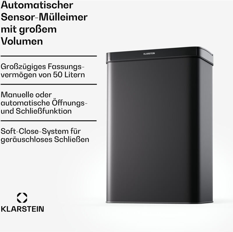 Klarstein - Sensor-Mülleimer 50L - berührungslos & hygienisch, Edelstahl, Soft-Close, ideal für Küche & Büro, Küchen-Mül...