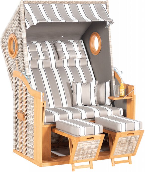 Sonnenpartner Rustikal 34 Z 2-Sitzer Strandkorb Halbliegemodell antik-weiß