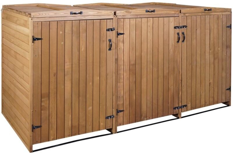 Xl 3er-/6er-Mülltonnenverkleidung HHG 981, Mülltonnenbox, erweiterbar 126x238x98cm Holz mvg braun