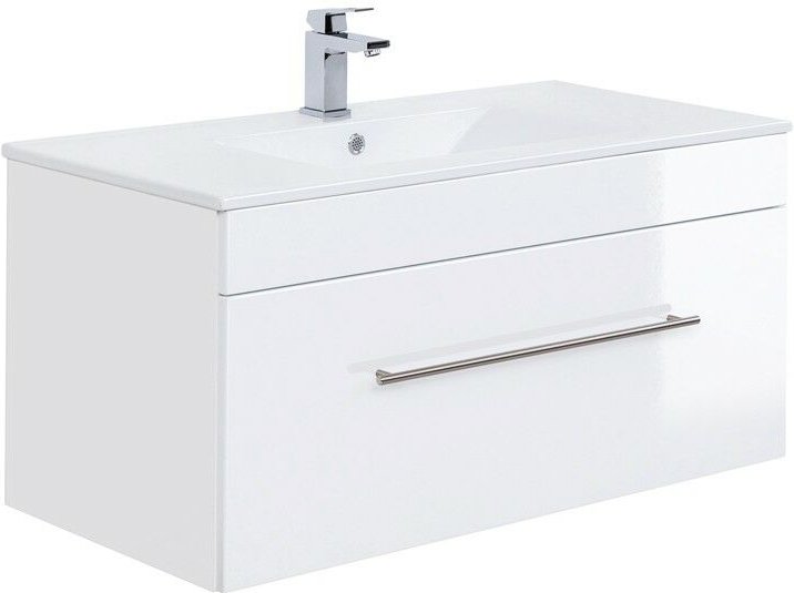 Badezimmer Waschtisch mit Mineralgussbecken LAGOS-02 100cm Hochglanz weiß, b x h x t ca. 100 x 48 x 47,5cm