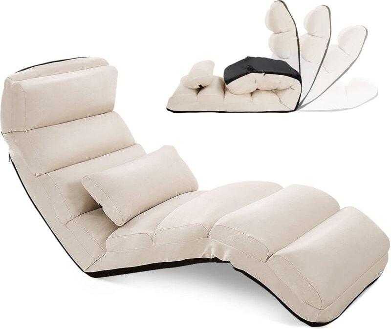 Costway - Bodensessel Klappbar 5-Fach einstellbar Polsterstuhl Klappliege Beige