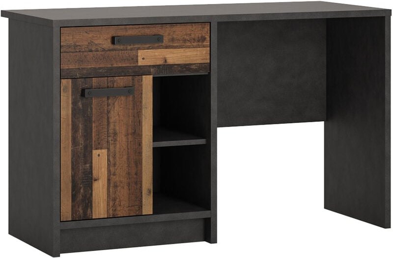 Thumbnail - Schreibtisch im modernen Industrial Design NELSON-129 in grau mit Holz Nb., platzsparender Jugendzimmer Arbeitsplatz mit...