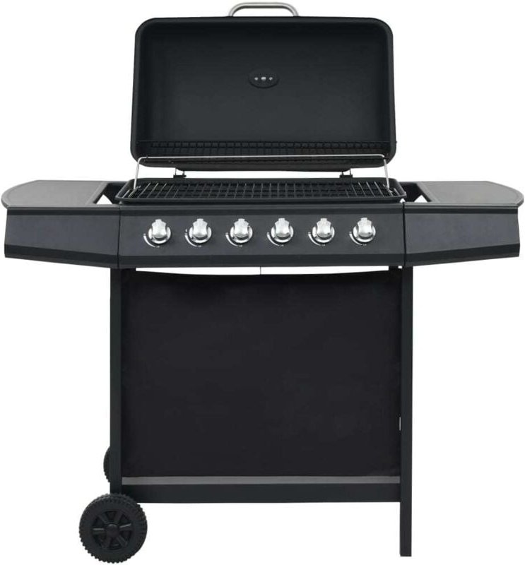 Longziming - Gasgrill mit 6 Flammen Stahl Schwarz vidaXL