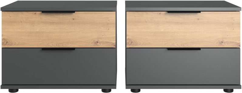 Schlafzimmer Nachtschrank Nachttisch 2er Set in graphit mit Artisan Eiche Nb. GRANADA-43, b/h/t je ca. 52/40/38 cm