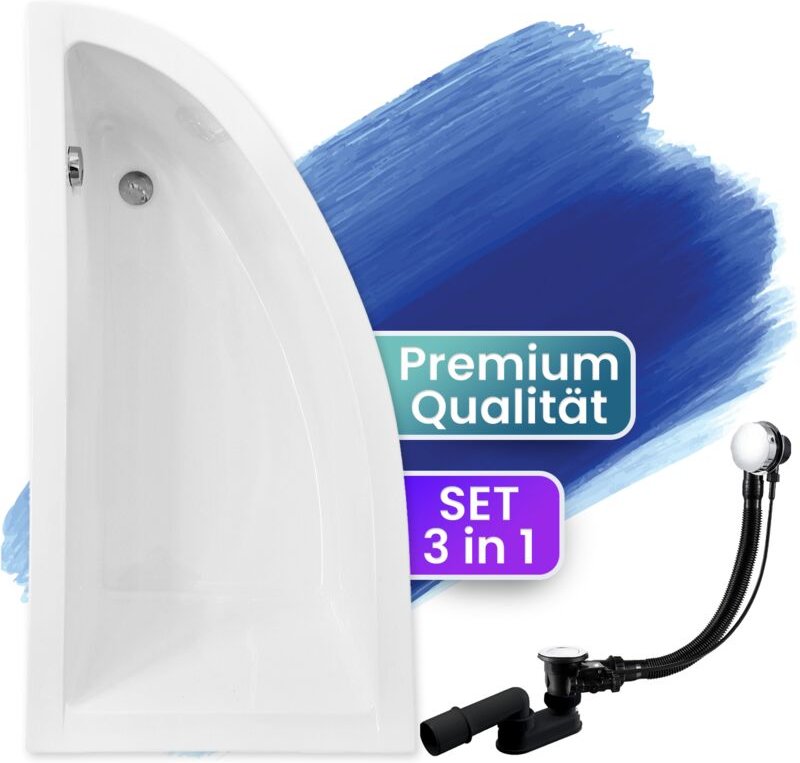Badland - Badewanne Eckbadewanne 140x70 Links, Ablaufgarnitur & Füßen gratis - Komplettset 3in1 Original Acryl Wanne Pre...