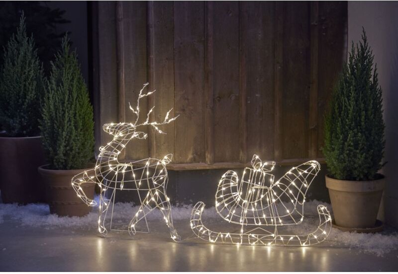 LED-3D Rentier 'Atja', mit Schlitten, Metallrahmen