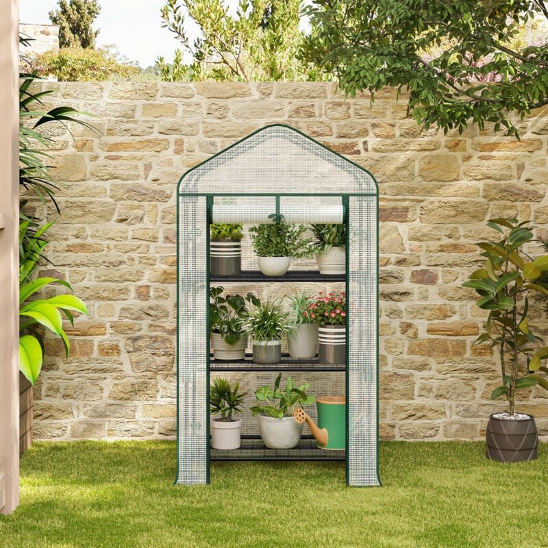 Gewächshaus Foliengewächshaus, Tomatenhaus mit 3 Regalen, Tomatengewächshaus mit aufrollbarer Tür und Rollen, Winterschu...