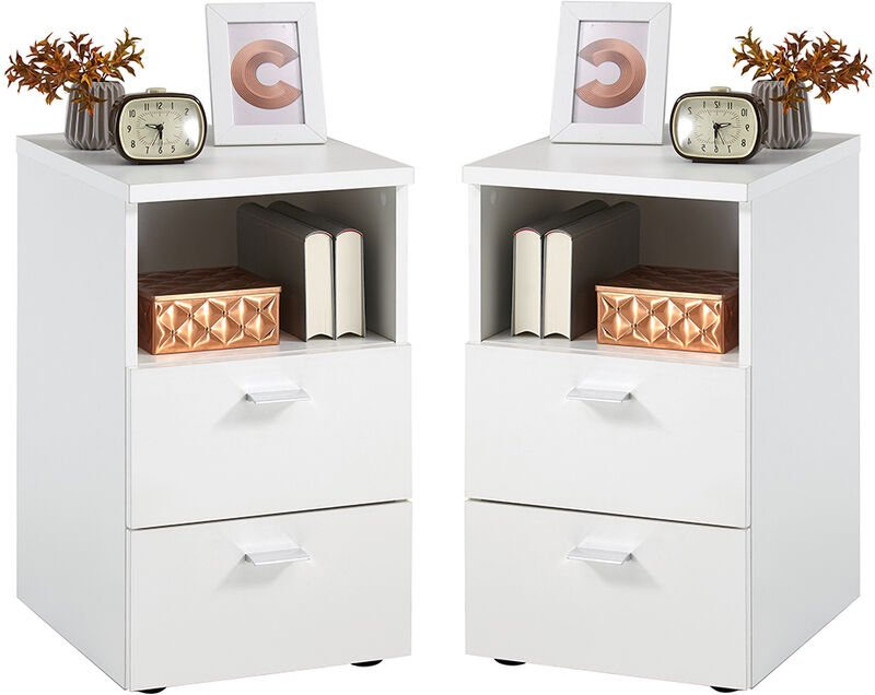 Nachttisch, 2er Set, in weiß, CERNA-10, auch für Boxspringbetten geeignet, B/H/T je ca. 35/61,5/39,9 cm