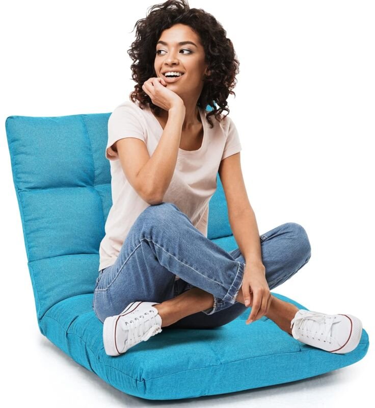 Bodenstuhl verstellbar, Bodensessel gepolstert, Bodenkissen mit Rückenlehne, Meditationsstuhl Fensterstuhl Eisblau - Cos...