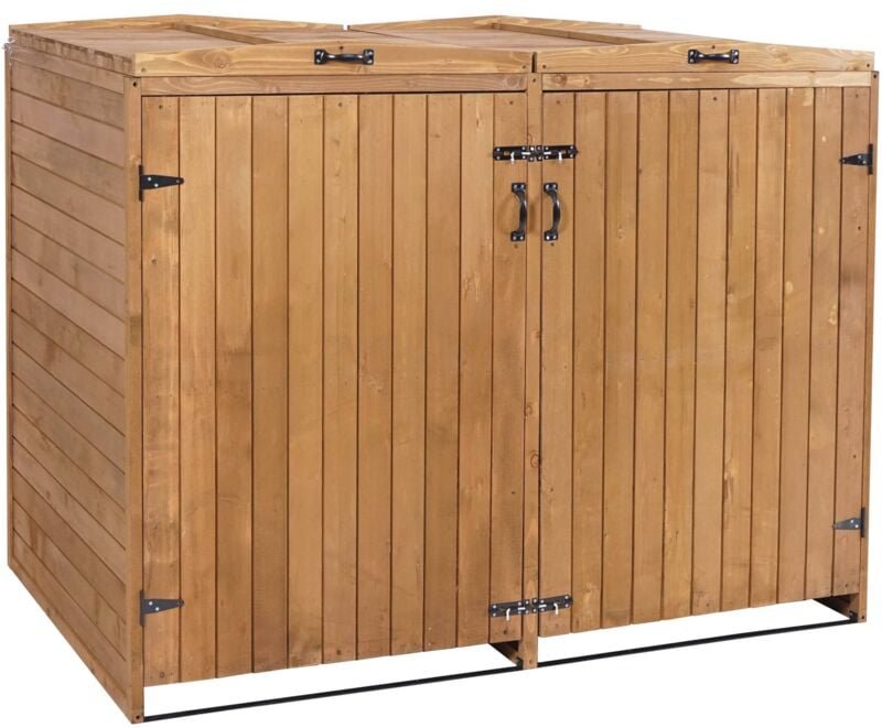 HHG - xl 2er-/4er-Mülltonnenverkleidung 651, Mülltonnenbox, erweiterbar 126x158x98cm Holz mvg braun