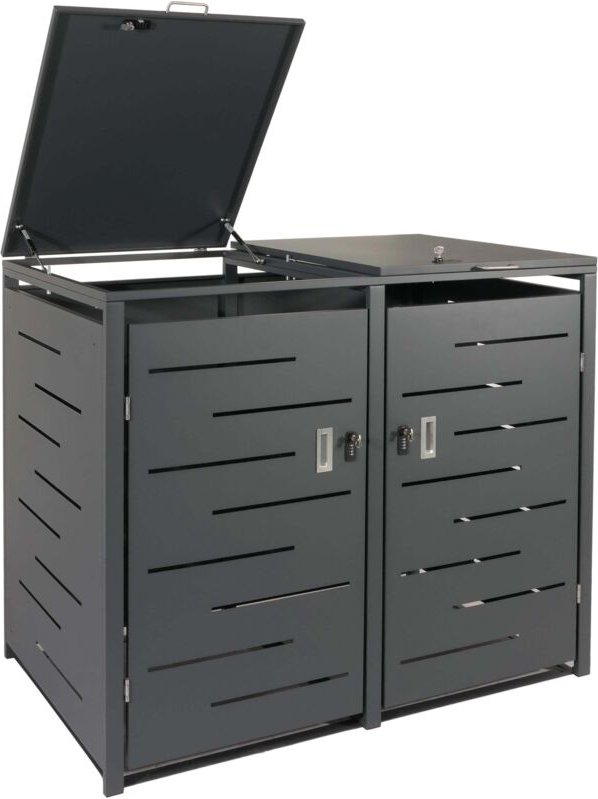 Xl 2er-/4er-Mülltonnenverkleidung HHG 821, Mülltonnenbox, erweiterbar 116x141x98cm anthrazit, Stahl 62kg