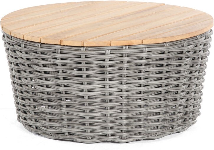 Sonnenpartner Loungetisch Sands Ø 91 cm Aluminium/Teakholz mit Polyrattan charcoal Lounge-Tisch