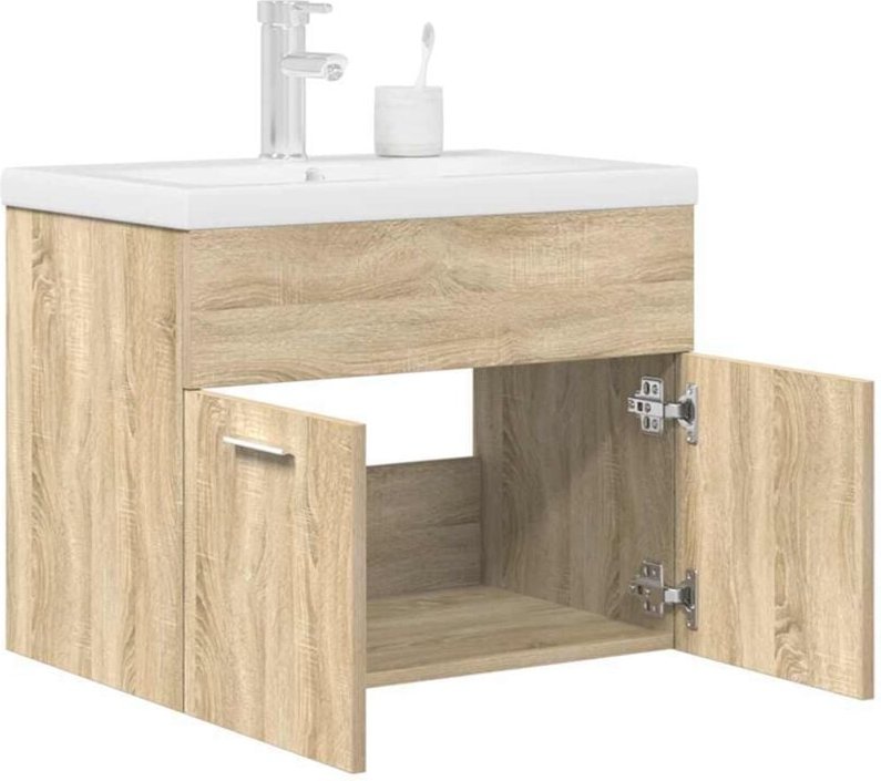 vidaXL Waschbeckenunterschrank Einbaubecken Wasserhahn Sonoma-Eiche