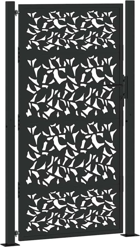 Gartentor Schwarz 105x180 cm Stahl Blatt-Design Vidaxl