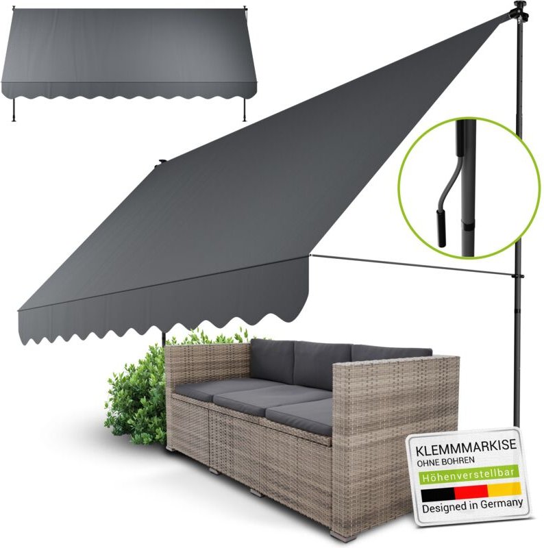 Thumbnail - Klemmmarkise Kapstadt - Höhenverstellbar, Montage ohne Bohren, wasserabweisend, UV-beständig, senkrecht & diagonal - 400...