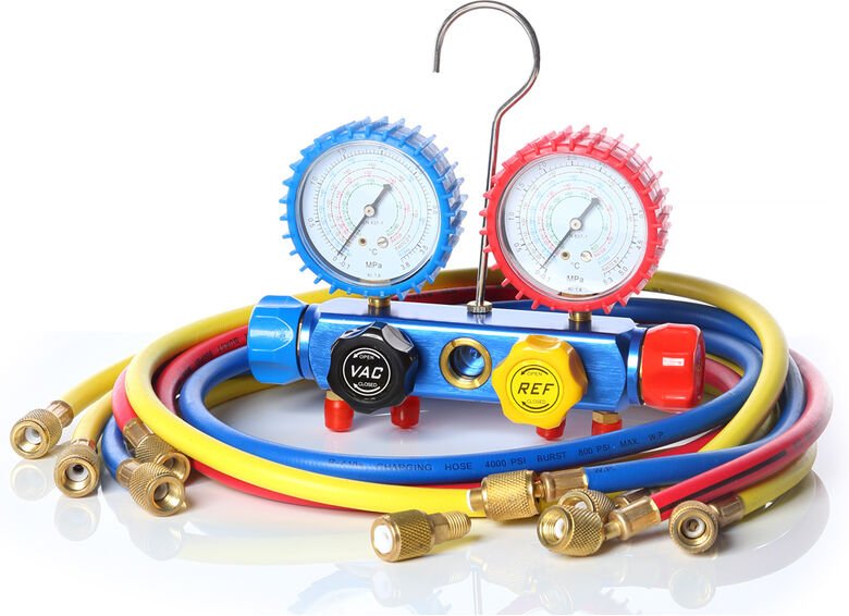 Monteurhilfe Set 4-Wege für R134 R410a R22 R407c inkl. 4 Füllschläuchen - Melko