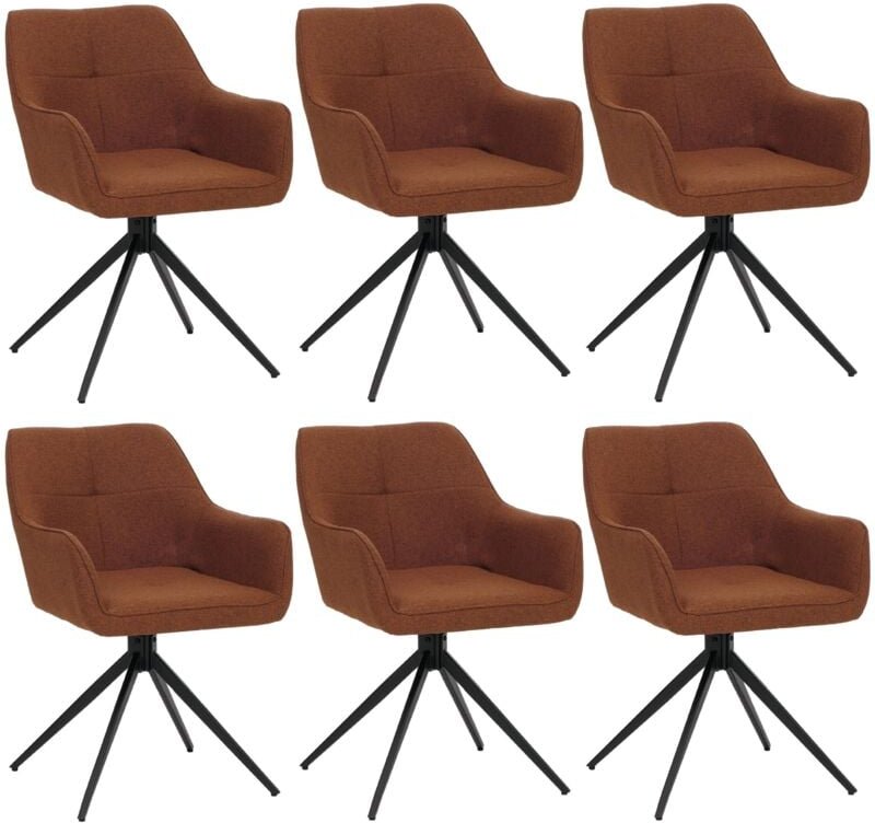 HHG - 6er-Set Esszimmerstuhl 983, Küchenstuhl Armlehne, drehbar Auto-Return, Stoff/Textil (270g/m²) terrakotta