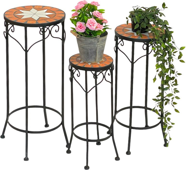 Thumbnail - Blumenhocker Mosaik Rund 3er Set 46, 54, 62 cm Blumenständer 12011 Beistelltisch Pflanzenständer Mosaiktisch - Dandibo