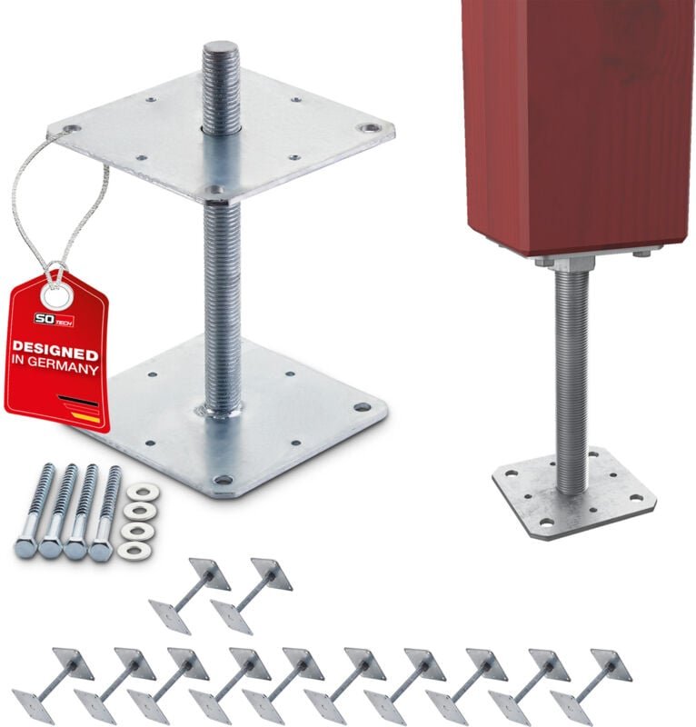 Sotech Pfostenbeschlag Stützträger Gewinde M24 Stahl feuerverzinkt höhenverstellbar zum Aufschrauben, witterungsbeständi...