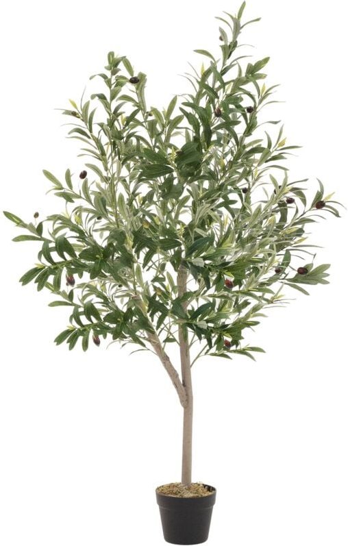 ML-Design Künstlicher Olivenbaum 150 cm, Künstliche Pflanzen groß, Kunstpflanze mit Naturholzstamm und Früchten, Fake Pl...