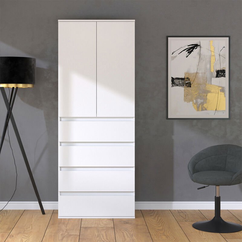 Vicco - Kleiderschrank Claus, Weiß, 74 x 191.5 cm mit 4 Schubladen