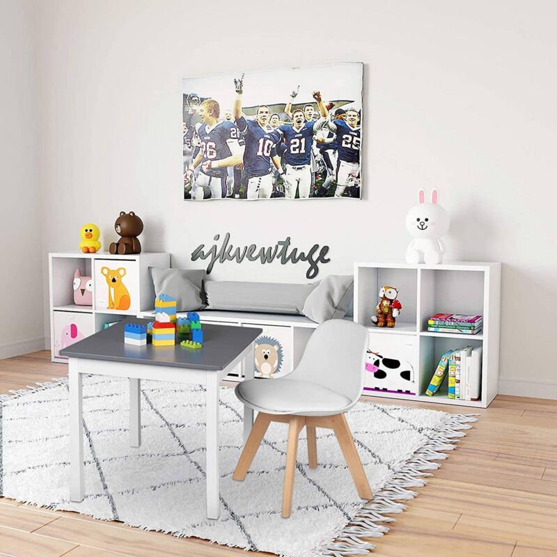 Kindermöbel Kinderstuhl mit Holzbeinen Sitzhöhe 33cm, Stabile Kinder Stühle mit Rückenlehne für Kinderzimmer, pp+pu (Wei...