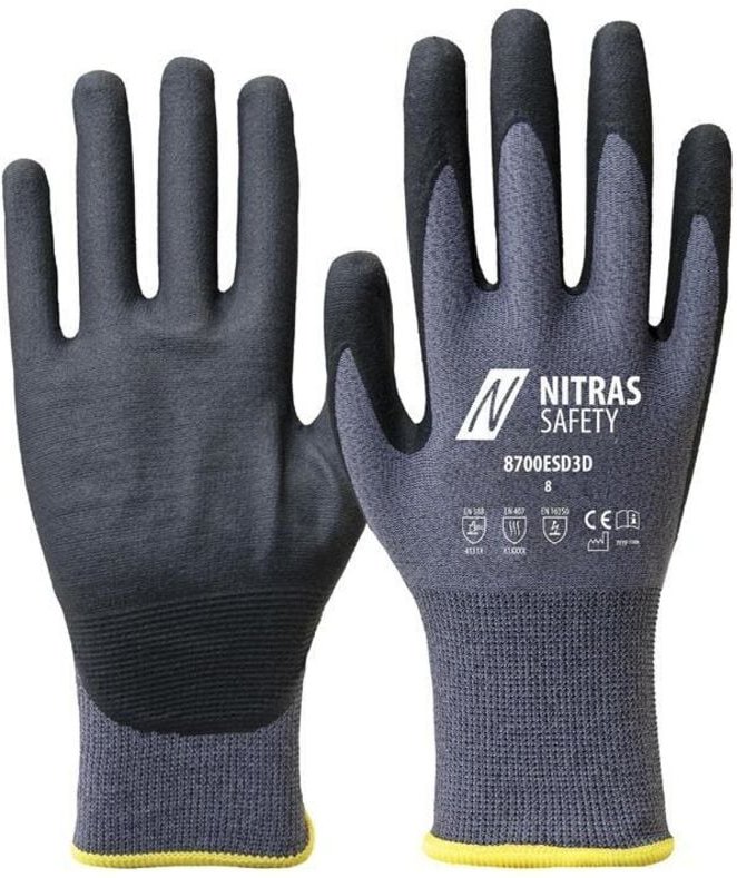 Nitras - Handschuhe 8700ESD3D Größe 9 grau/schwarz en 388/EN 407/EN 16350 PSA-Kategorie ii