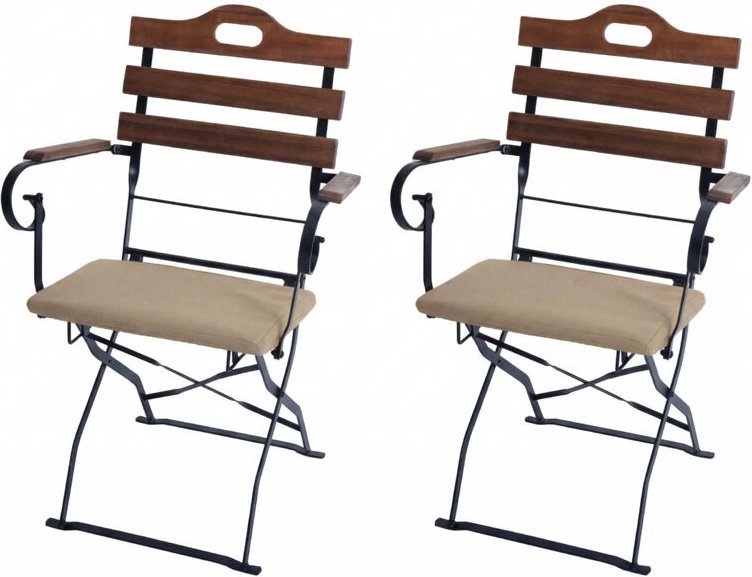 2er-Set Biergartenstuhl HHG-122, Klappstuhl Gartenstuhl, Gastronomie-Qualität Akazie hellbraun, Polster sandfarben