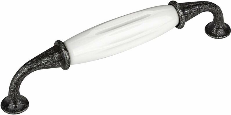 10er Pack - Porzellangriff JOHANNA BA 128 mm Antik-Silber-Weiß