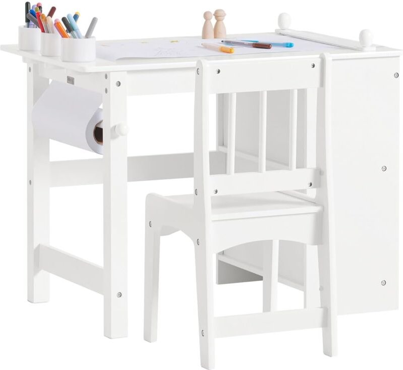 Sobuy - KMB60-W Kindertisch mit 1 Stuhl Kindersitzgruppe innen Kinder Tisch Stuhl Set Maltisch für Kinder Weiß