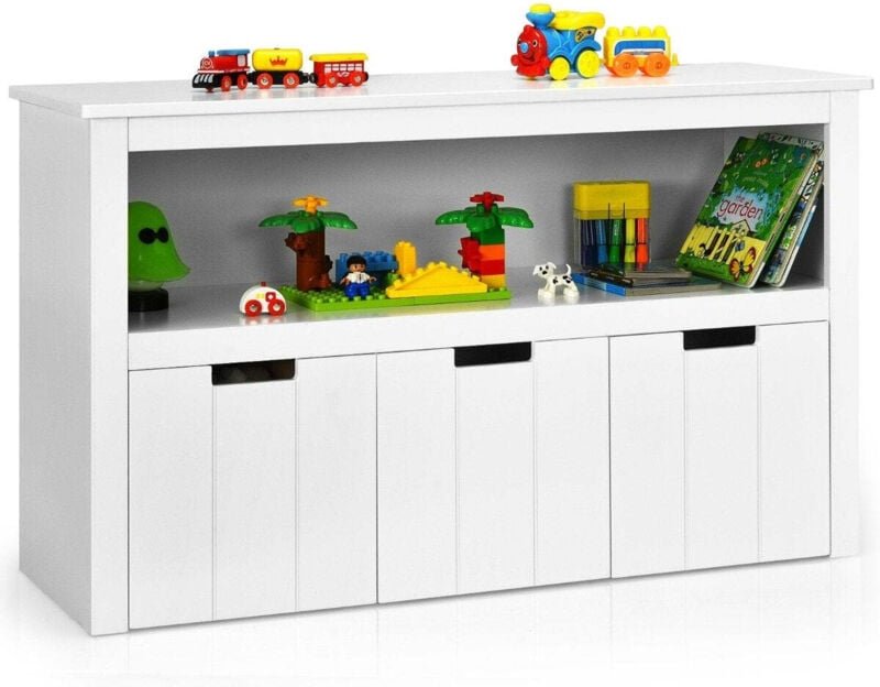 Aufbewahrungsschrank mit schubladen holz kinderschrank mit radern 101 x 33 x 62cm wei