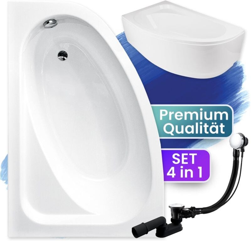 Thumbnail - Badewanne Eckbadewanne 140x80 Links mit AcrylSchürze, Ablaufgarnitur & Füßen GRATIS - Komplettset 4in1 Original Acryl Wa...
