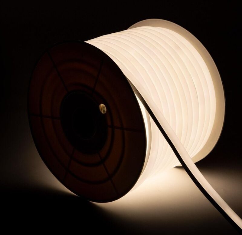 LED-Streifenrolle Neon Dimmbar 220V 50m Neutralweiß Halbrund 180° 7.5W/m Schnitt 100cm IP67 4000K Neutralweiß