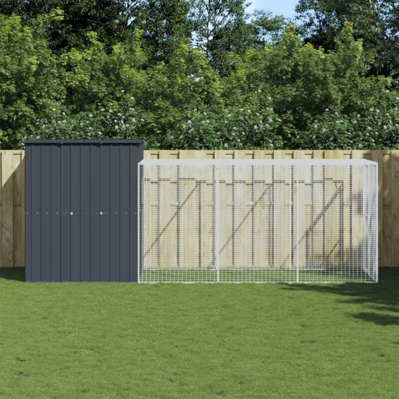 Hühnerkäfig mit Auslauf Anthrazit 165x455x181 cm Stahl Verzinkt - Vidaxl