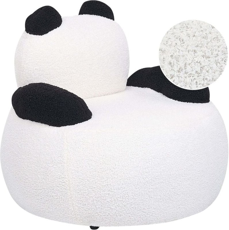 Kindersessel Weiß u. Schwarz Bouclé Rund Tierform Pandabär Modern Niedlicher Polstersessel für Kinder Schlafzimmer Sitzm...