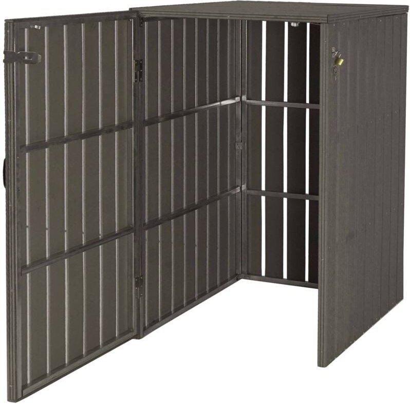 1er WPC-Mülltonnenverkleidung HHG 960, Mülltonnenbox, Metall Holzoptik, erweiterbar 240l grau