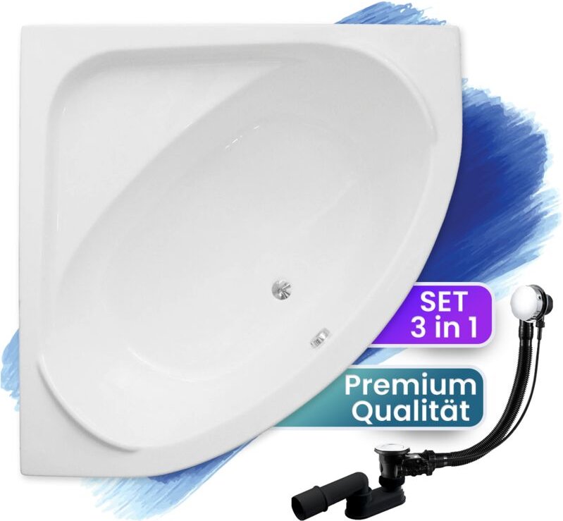 Thumbnail - Badland - Badewanne Eckbadewanne 140x140, Ablaufgarnitur & Füßen gratis - Komplettset 3in1 Original Acryl Wanne Premium ...